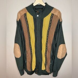 SilverSilk Men's Full Zip Knit Cardigan with Elbow Patches Coogi Style Size XL